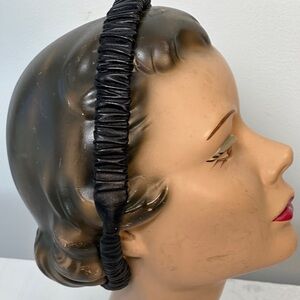 Chic L Erikson France Luxe Black Genuine Leather Ruched Headband